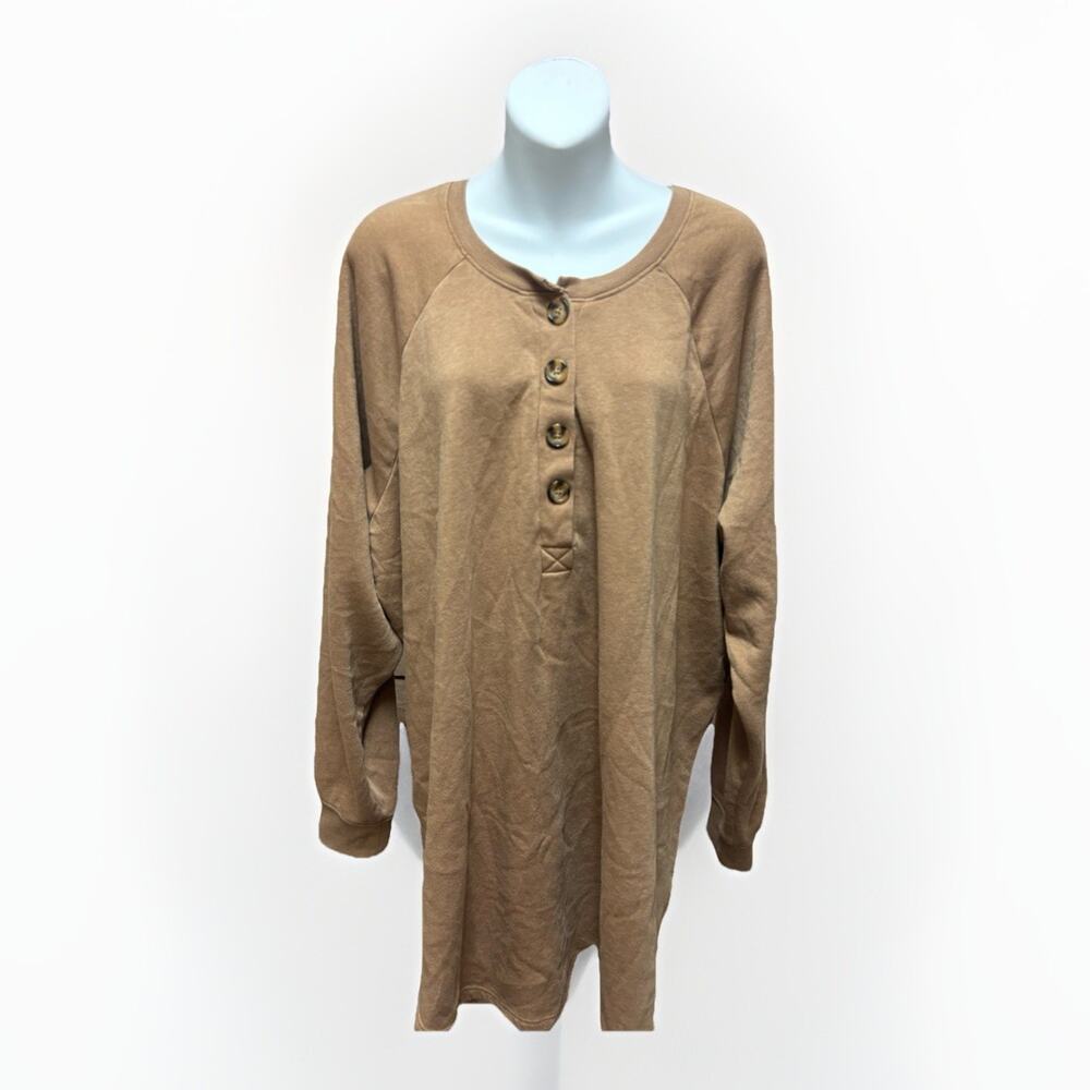 Torrid Womens Plus Size 4 Henley Top Tan Long Sleeve New With Tags